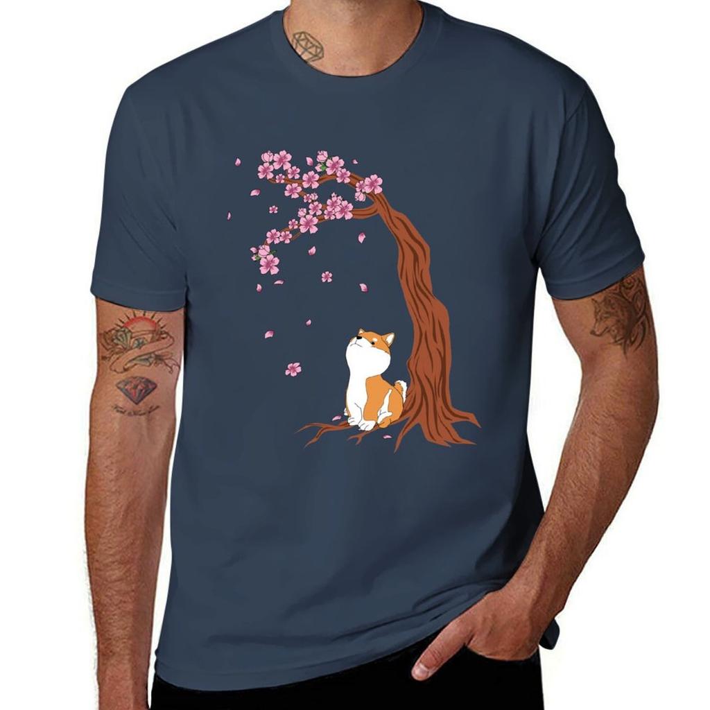 Cherry Blossoms Shiba Inu Tshirt Sports Casual Breathable Tee Shirt Tshirt