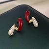New Year's red rhinestone stud earrings women's sterling silver niche design high-end earrings New Year's popular earrings