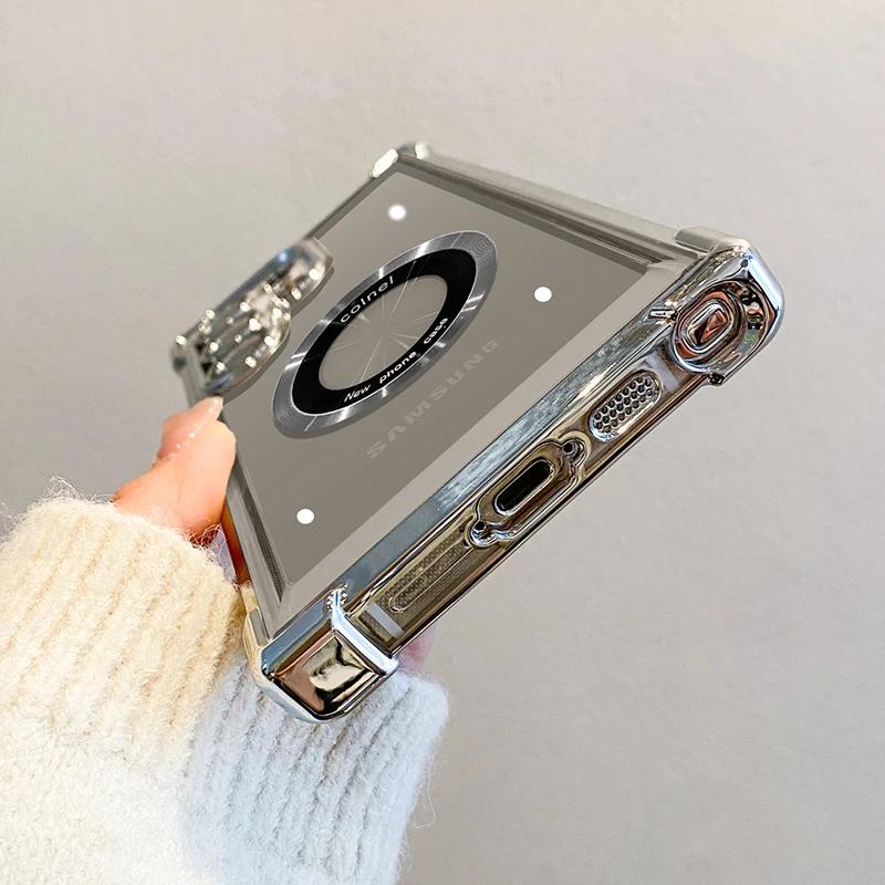 Luxury Plating Magnetic Wireless Charge Case For Samsung S25 S24 Ultra S23 FE S22 Plus Clear Shockproof Camera Protection Cover