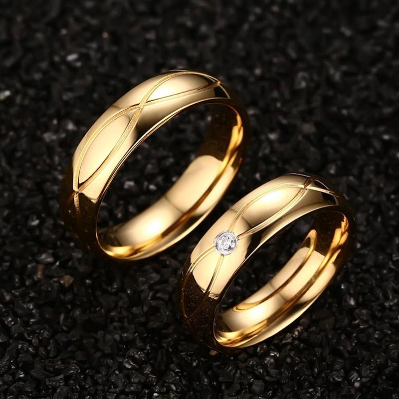 Vnox Hot Wedding Bands Rings For Women Men Gold-Color Stainless Steel Engagement Ring Jewelry