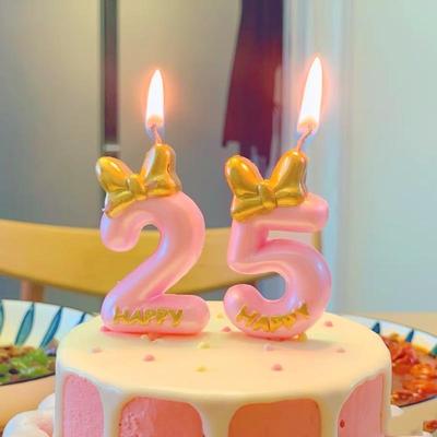 Pink Princess Birthday Cake Number Candles - Crown and Bow Decoration for First Birthday Party Dessert Table