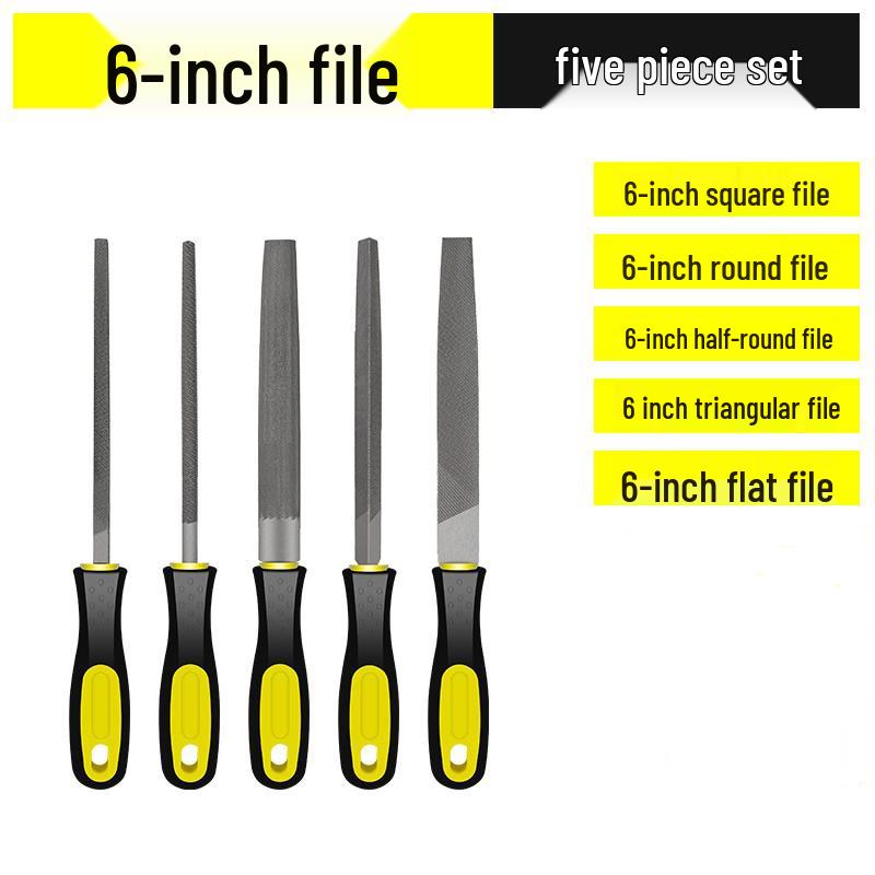 Multifunctional Steel File Set: Triangular, Half-Round, Round, Flat, Board, and Rasp Files