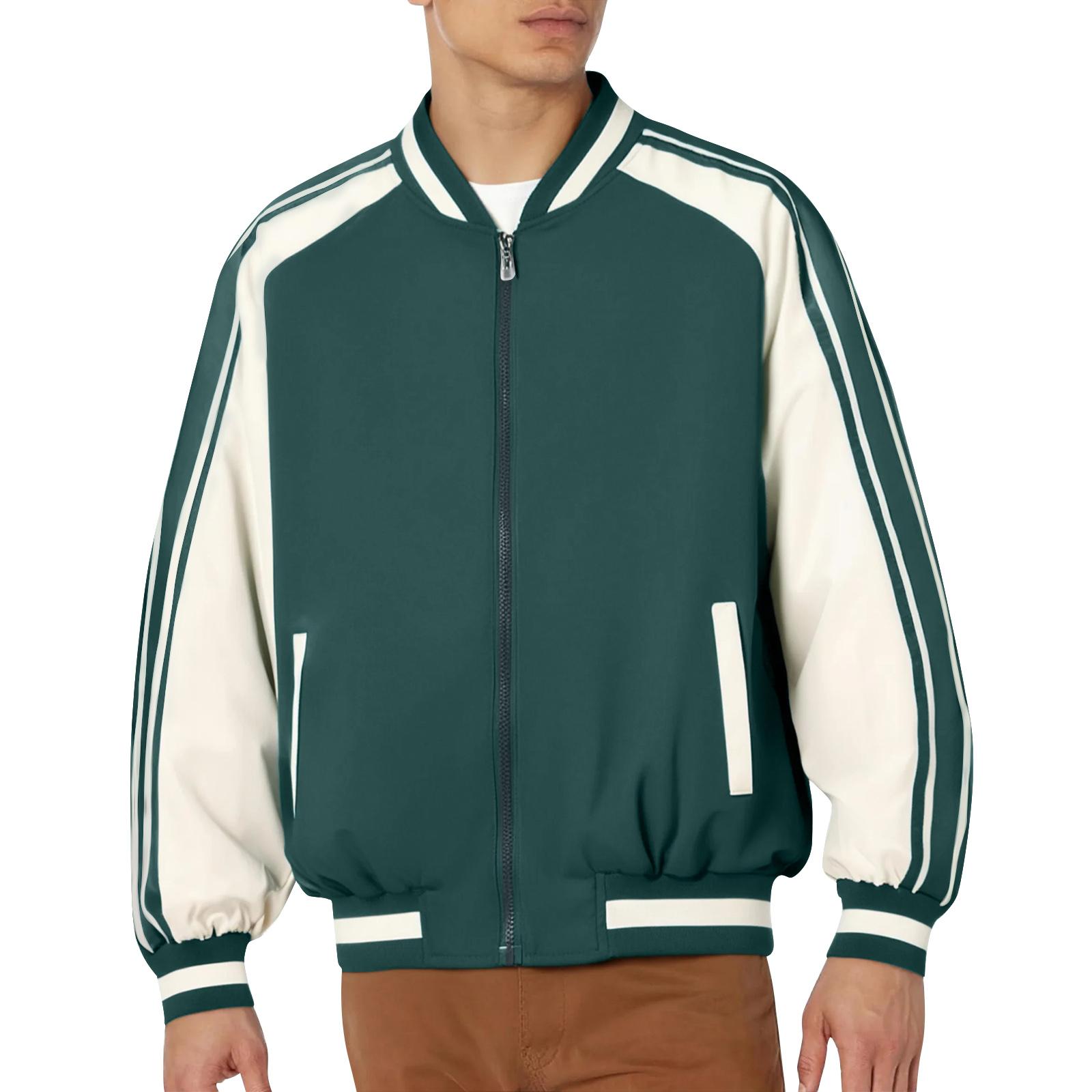 

Мужская полосатая куртка пэчворк с бейсбольным воротником и длинными рукавами M зелёный