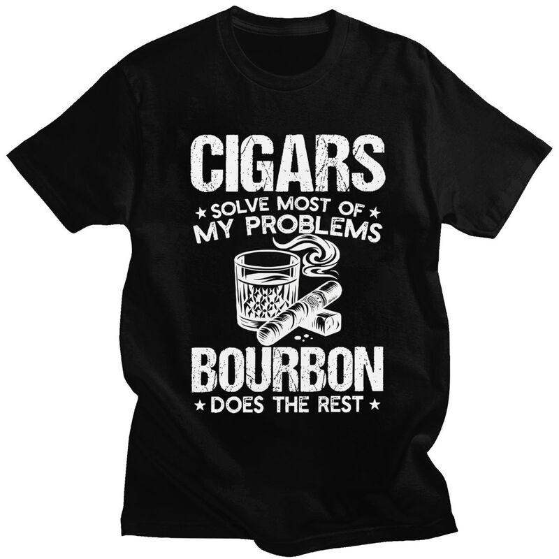Male Cigars Solve Most Of My Problems Bourbon Does The Rest T Shirt Pure Cotton Tshirt Fashion Casual Creative Graphics Tee Top