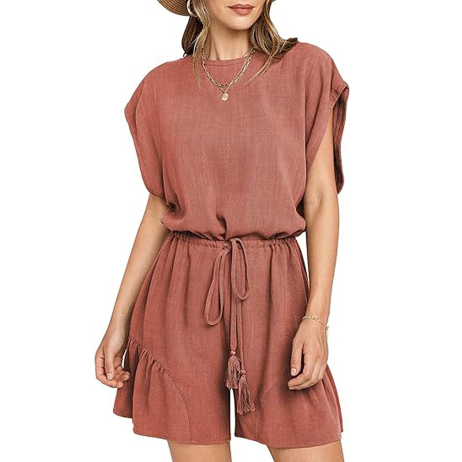 

Женский повседневный свободный комбинезон из хлопка и льна с закрытыми рукавами и завязками XL