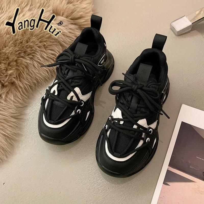Women's Shoes with Round Toe Muffin Heel Spring and Summer 2024 New Mesh Breathable Feet Thick Soles Running and Leisure Shoes