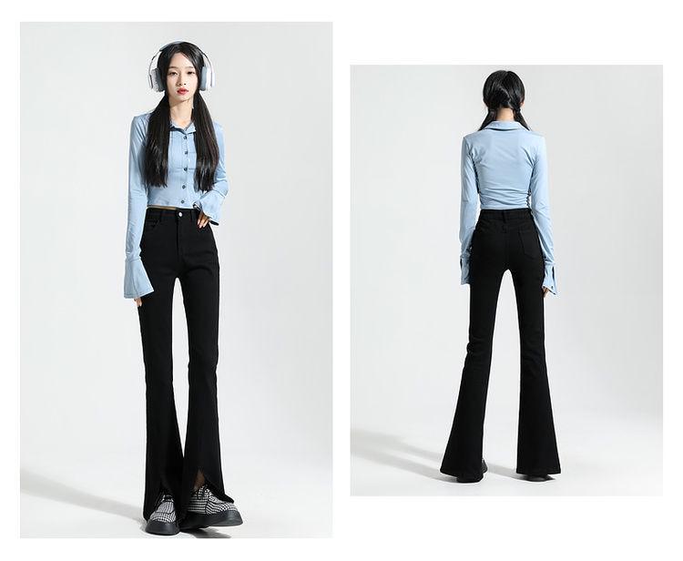 Damen Schwarz High-Waist Schlagjeans mit Schlitzen, Petite Slim Fit, Herbst/Winter.