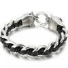 Cool Men's Braided Genuine Leather Skull Bracelet for Men Gothic Cast 316l Stainless Steel Wristband Punk Biker Bracelet Jewelry