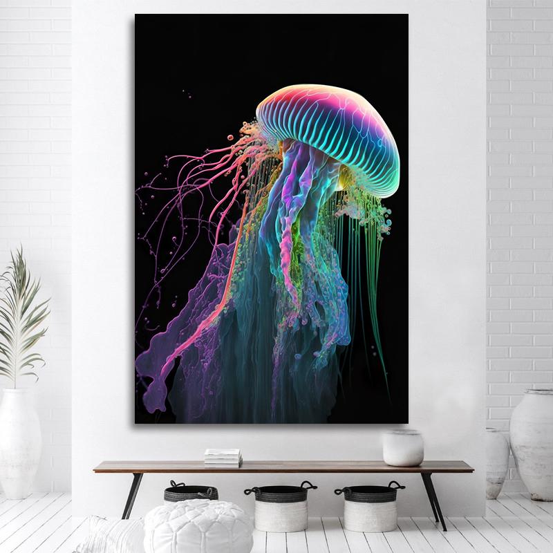 Abstract Colorful Splash Jellyfish Canvas Painting Magic Sealife Posters and Prints for Living Room Porch Wall Decor NO Frame