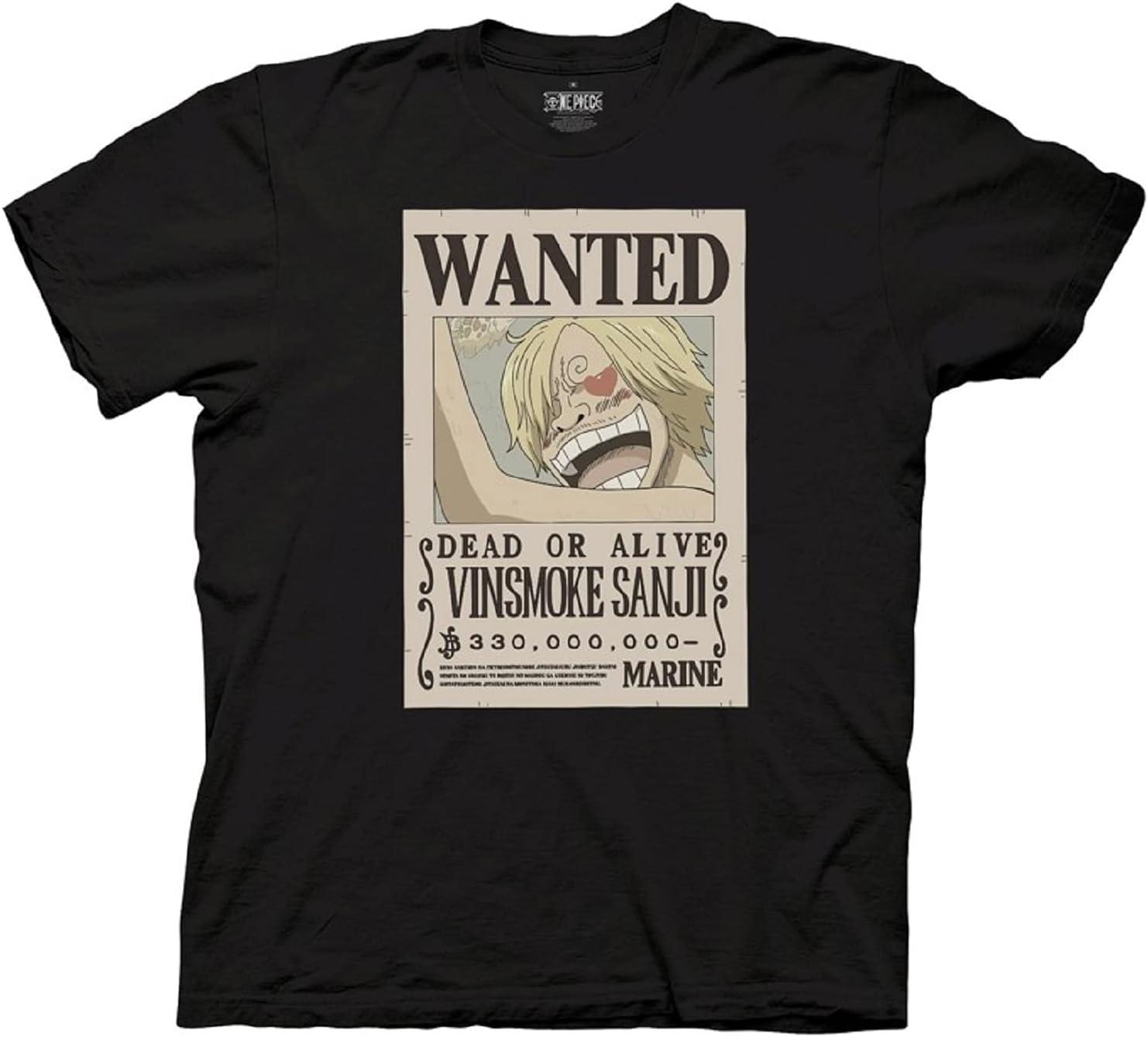 

One Piece Санджи Полный Плакат Розыска Аниме Взрослый Футболка с Коротким Рукавом с Принтом S чёрный