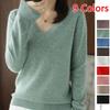 Autumn Winter Women Solid Color Long Sleeve Knitted Tops Casual Soft Warm V-neck Sweaters Ladies Elegant Slim Pullover Jumpers Pull Femme