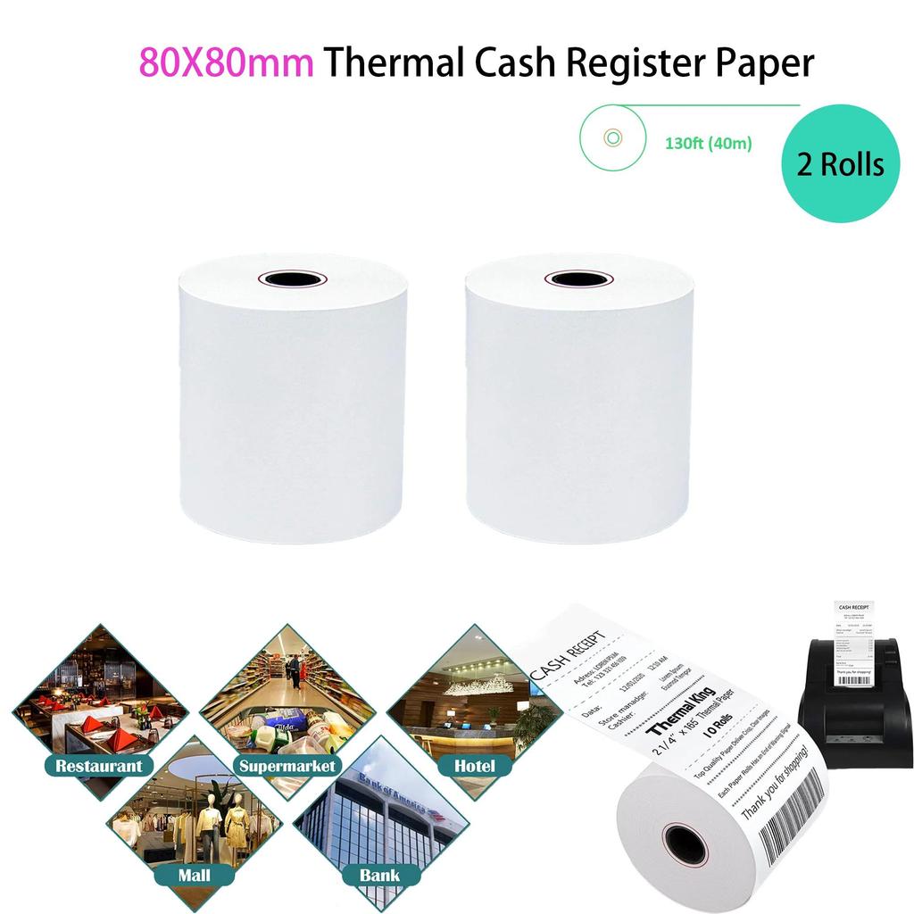 3 1/8'' X 130ft Thermal Paper Rolls Receipt Paper Rolls - Thermal Printer Paper - Credit Card Paper - for POS Systems