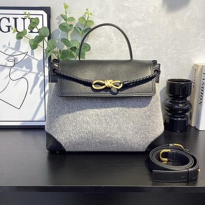 Cross-border High-end Woolen Wool Handbag Women's 2026 New Bow Buckle Tote Bag Shoulder Messenger Bag