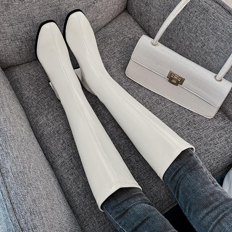 Women's High-heeled Boots Autumn and Winter New Thick-heeled Solid-color Large-size Simple Medium Boots