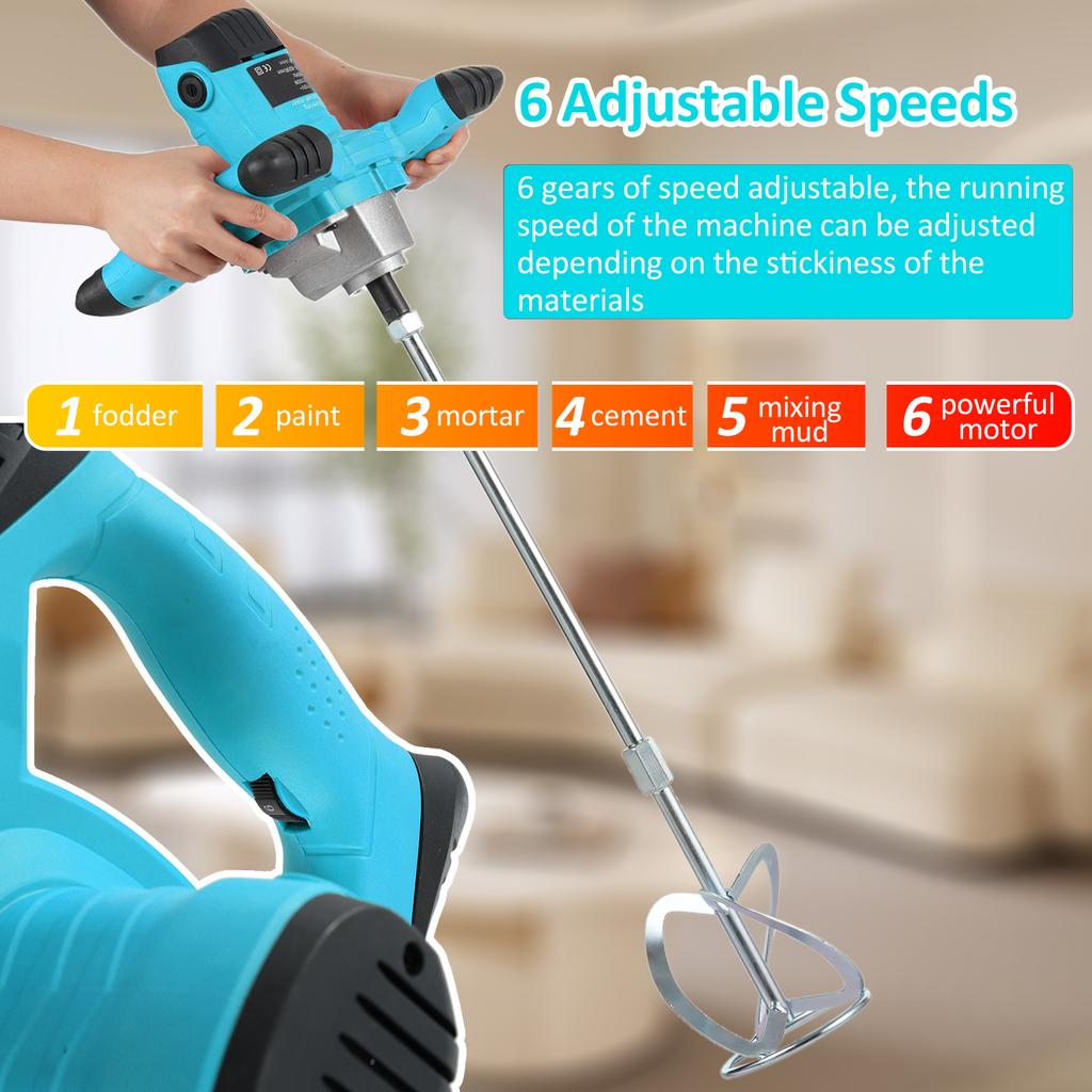 2100W Highpower Industrial Electric Mixer Mixing Drill 6Speed Control Paint Cement Coating Mixer