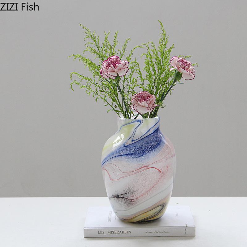 Colorful Rock Texture Glass Vase Hydroponics Plant Pots Table Decoration Flowers Arrangement Floral Vases Room Aesthetic Decor
