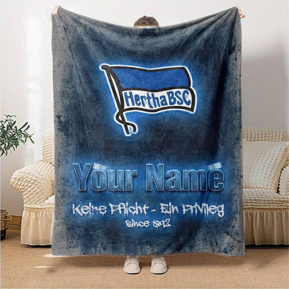 Name Custom Hertha BSC logo Print Flannel Blanket High Quality Warm Comfortable Cover for All Seasons Perfect for Gifts Home Decor