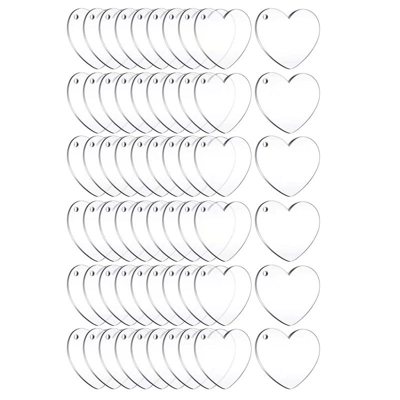 30/60Pcs Acrylic Heart Keychain Blanks Acrylic Hearts Discs with Hole for DIY Keychain Vinyl Valentine's Day Ornament