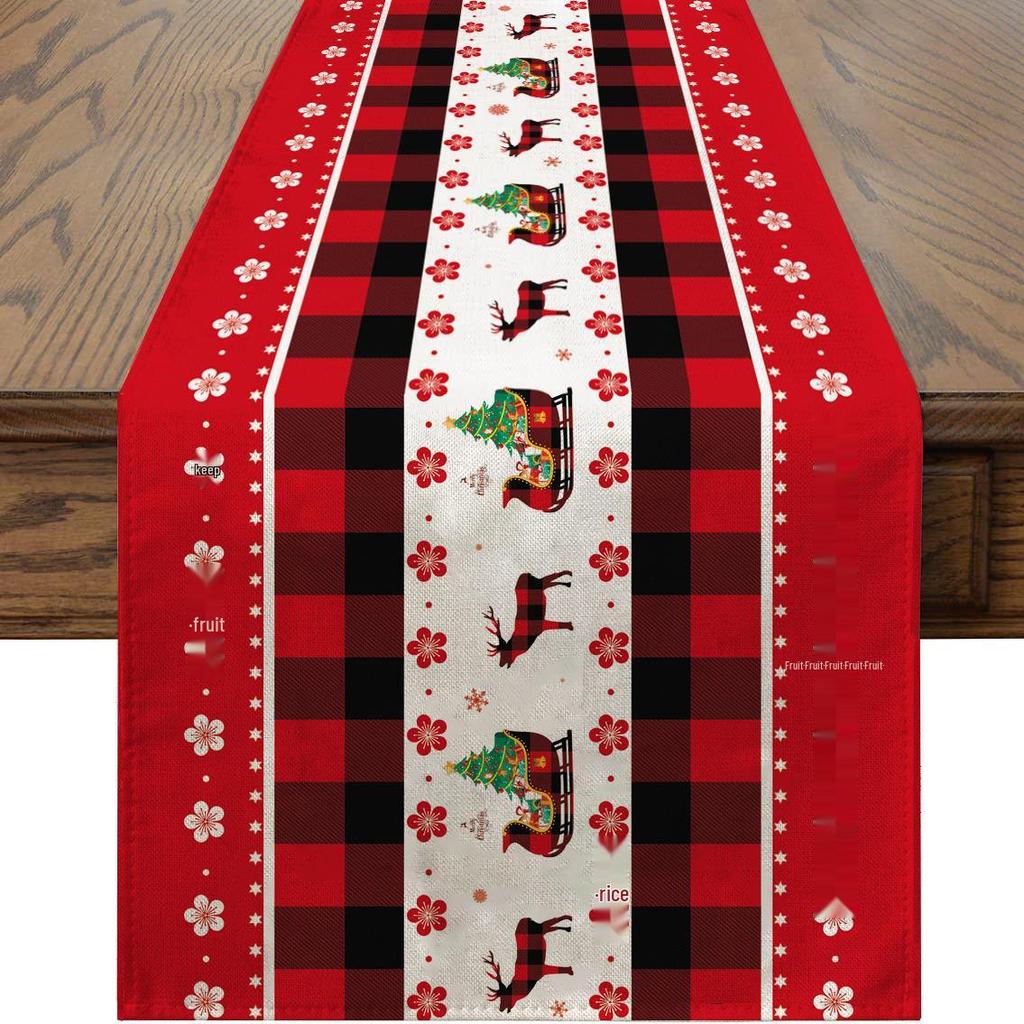 Cross-Border Christmas Linen-Textured Table Runner - Long Rectangular Holiday Dining Decoration