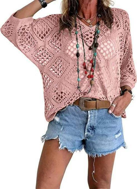 Cardigan lavorato a maglia da donna con scollo a V, intagli a forma di diamante e maniche a pipistrello, per la primavera/estate europea