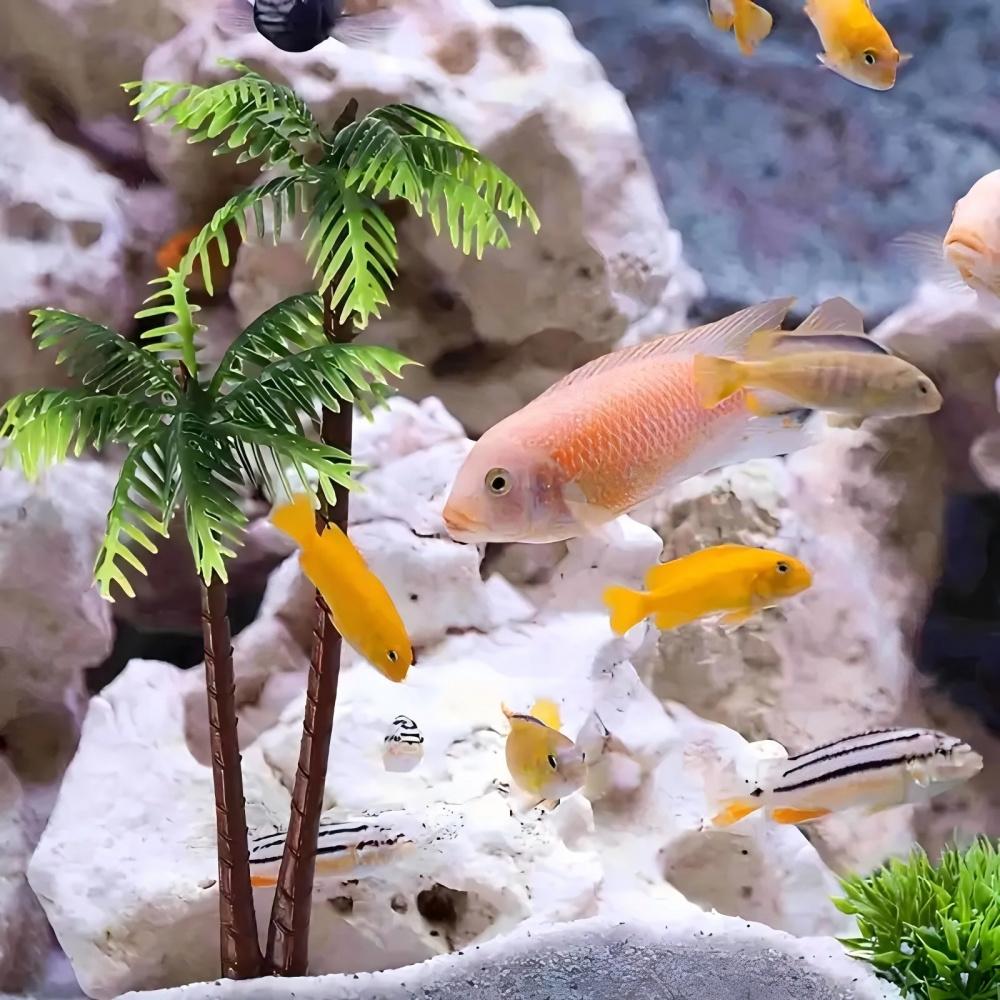 5 Stück Miniatur-Kokospalmen-Set, Simulierte Strand-Sand-Schale Landschaftsmodell, Doppel-Kokospalmen-Pflanzen-Dekorationen, Zubehör-Schmuckstücke