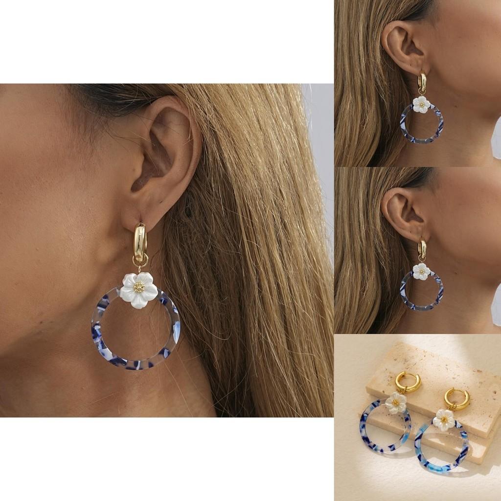 Versatile Alloy Circle Earrings With Flower Design Trendy Women's Street Style