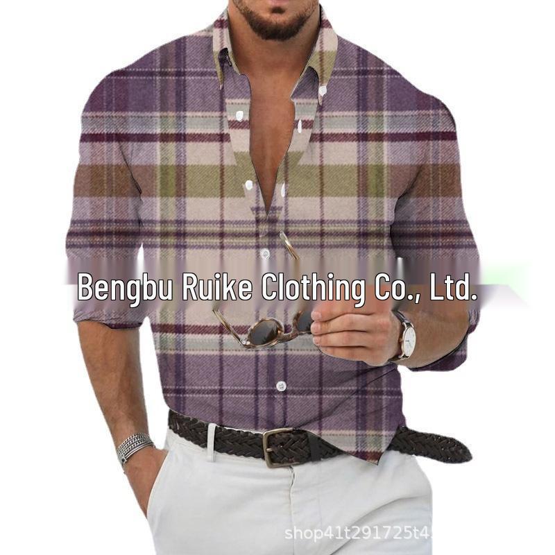 2025 European & American Men's Casual Plus Size Printed Long-Sleeve Shirt