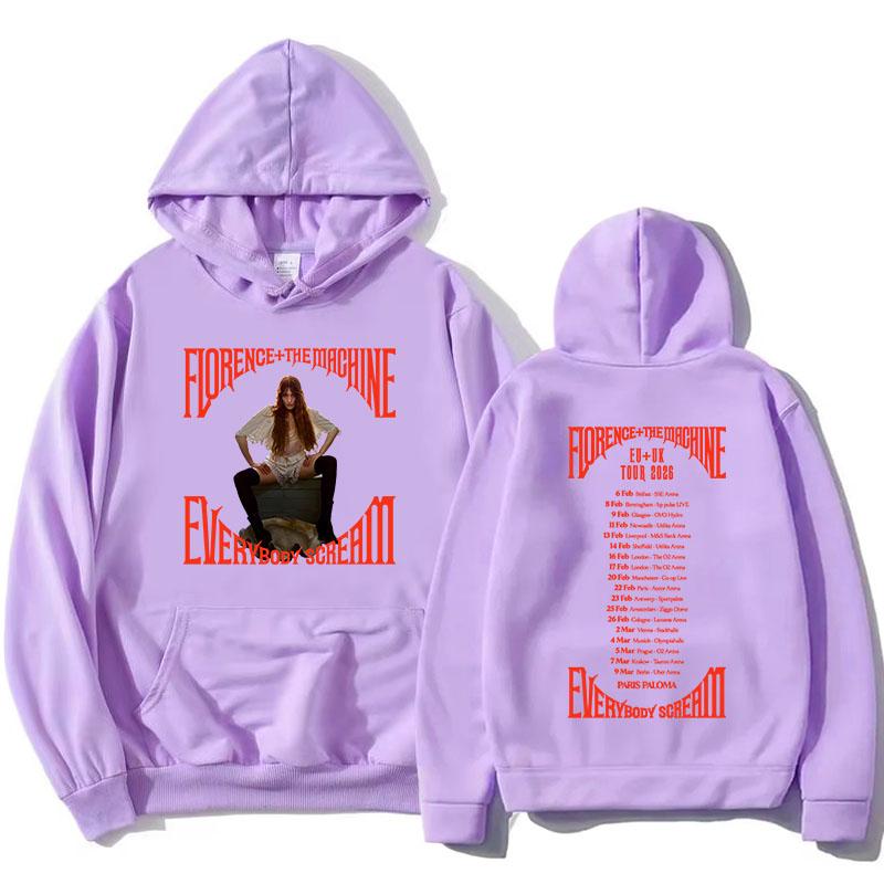 

Everybody Scream Tour 2026 Hoodies Florence + The Machine Rock Band Sweatshirt Long Sleeve Fleece Pullovers Print Clothes L