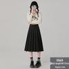 Gray Korean-Style High-Waisted Pleated Midi Skirt for Petite Women: Spring/Autumn A-Line Umbrella Design