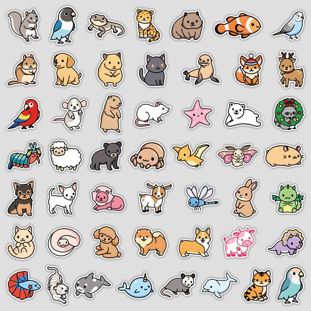 

50 штук милых и причудливых граффити-стикеров из серии «Животные», креативные канцелярские наклейки, водонепроницаемые украшения для стакана для воды