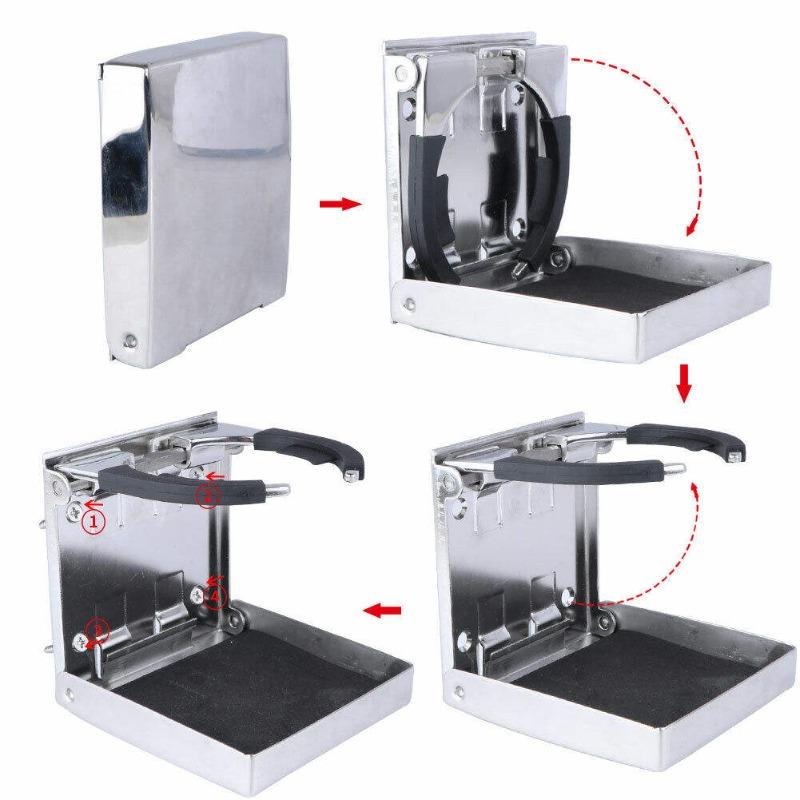 Boat Accessories Stainless Steel Folding Cup Drink Holder for Marine Yacht Truck RV Elevating Desk Drink Holder Ashtray Cup