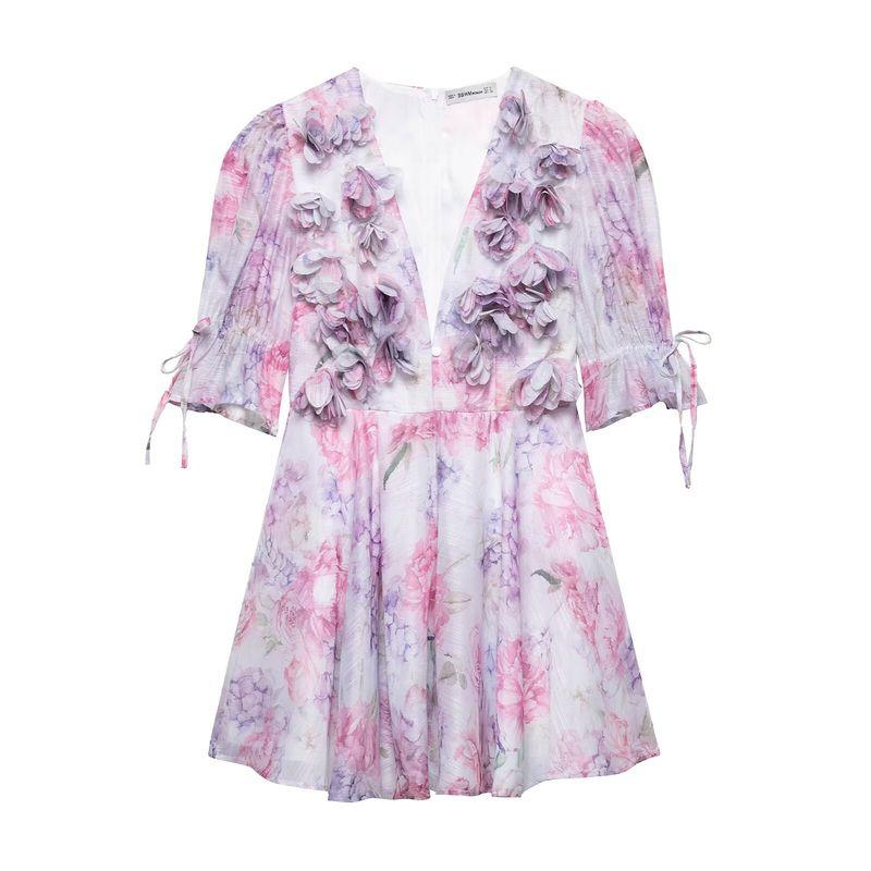Kaslead New Women Clothes Western Style Fashion Simple Casual Chiffon Floral Dress