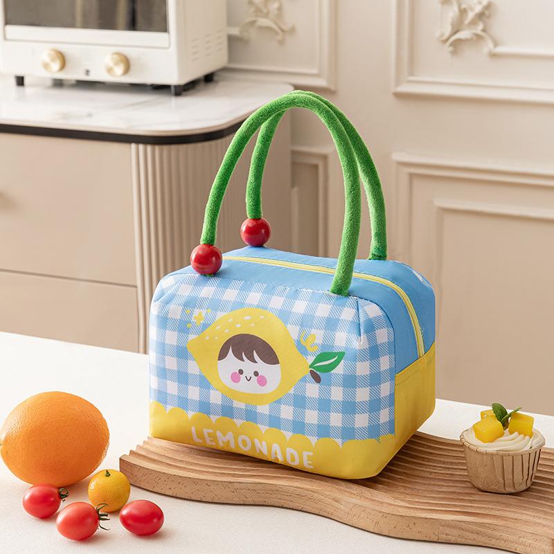 Fruit Pie Cartoon Lunch Bag Thickened Large Capacity Insulated Bag Student Work Lunch Bag Velvet Handheld Ice Bag