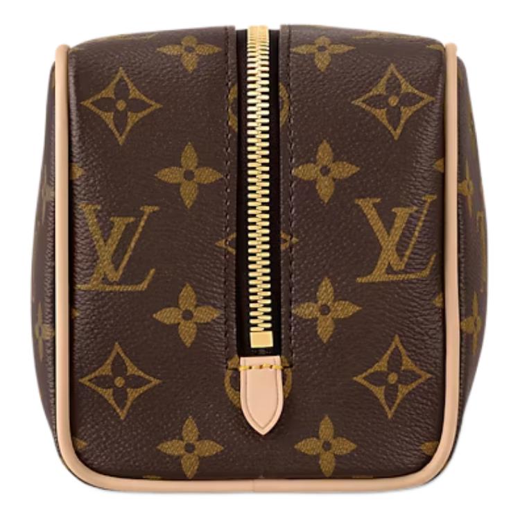 Louis Vuitton Dopp Kit Monogram Canvas With Leather Trim Toiletry Bag Women Toiletry Bag Brown M83112
