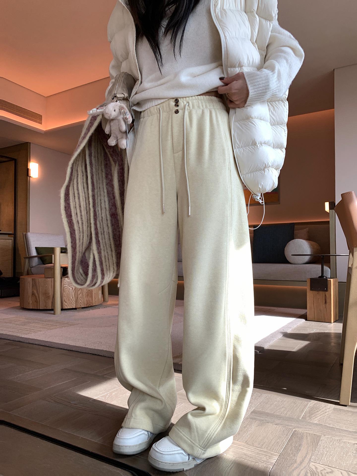 

Baishiwang Women s High-Waisted Fleece-Lined Drawstring Pants - 2025 Winter Slimming Straight-Leg Versatile Casual Pants M жёлтый/кремовый