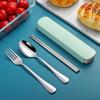 Stainless steel portable storage tableware set, chopsticks, spoons, student office workers with box, fork and spoon three-piece set