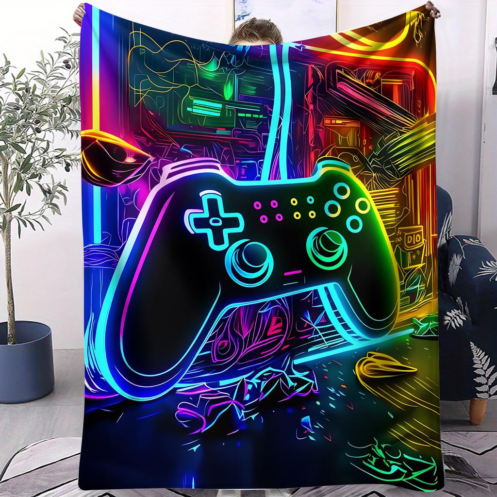 Game player controller pattern Flannel printed blanket suitable for all seasons suitable for living room office sofa and travel