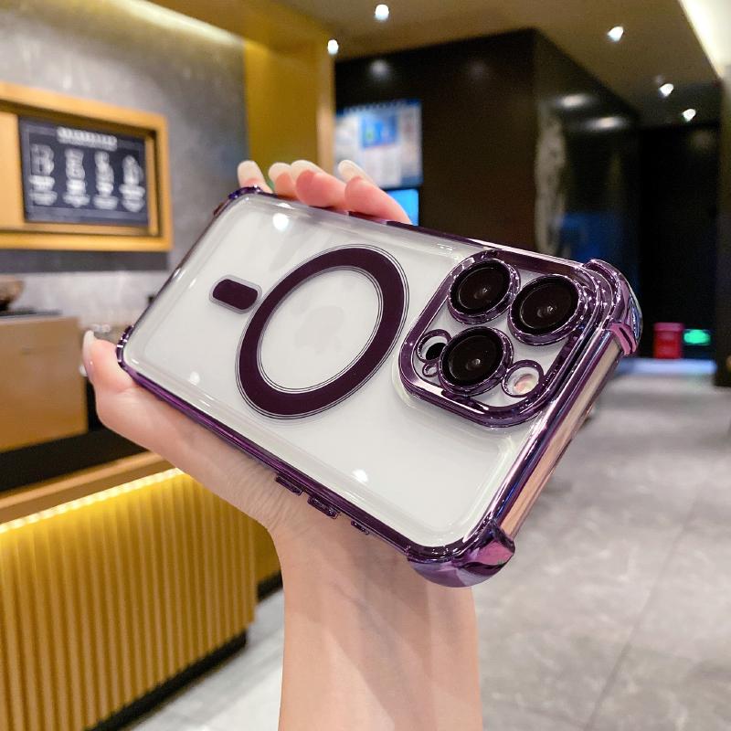 

Magsafe Магнитный Роскошный Однотонный Гальванизированный Бортик Акриловый Чехол для Телефона Для iPhone 16 Pro Max 14 11 12 13 15 Pro Max Задняя Крышка iPhone 13 Pro Max фиолетовый