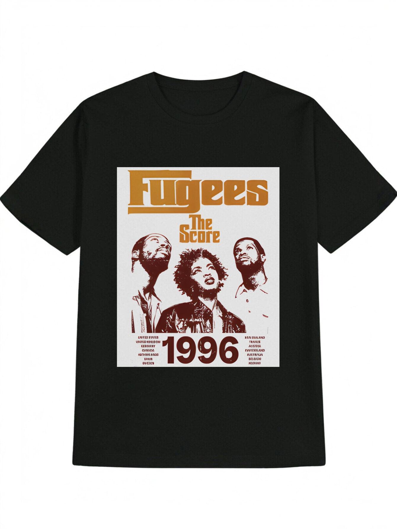 Casual Crew Neck T-shirt with Fugees The Score Print - Black XL