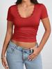 Womens Y2K Lace V Neck T Shirt Short Sleeve Slim Fit Going Out Top