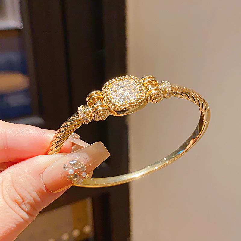 18K Gold Plated Zirconia Square Buckle Bracelet - Trendy European & American Style for Women.