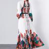 Herbst Damen Vintage Print Designer Loose Runway Robe Plus Size Lange Maxi Holiday Party Kleider mit Gürtel