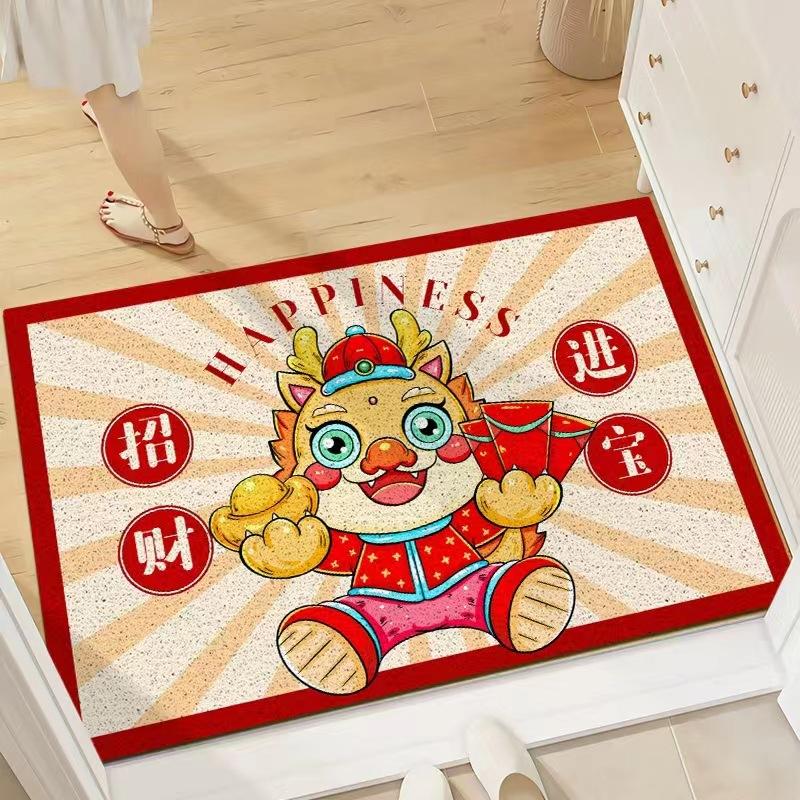 Dragon Year Lucky Home Tappetino antipolvere, antiscivolo, zerbino tagliabile, tappeto di Capodanno