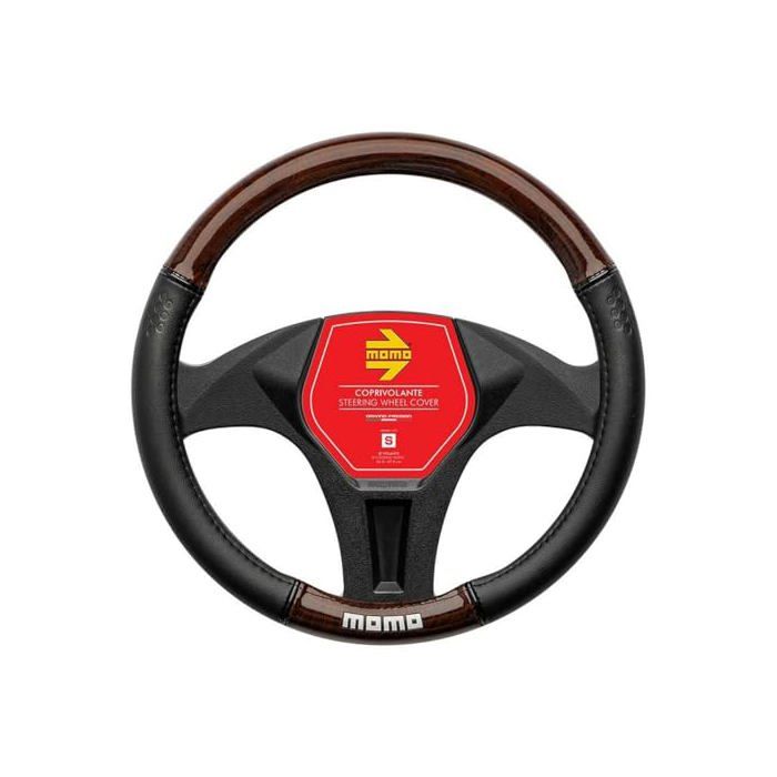 Housse de volant effet bois - momo - Luxury - 36,5-37,9 cm - Noir avec effet bois - PVC - Compatible voiture