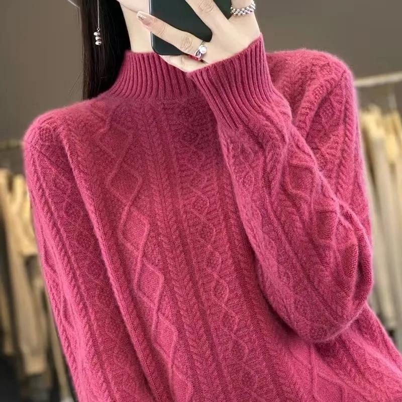 Kadın Kazak Sonbahar Kış Kazak Kalın Merino Yünlü Balıkçı Yaka Rahat Kaşmir Örgü Kazak Kore Moda Üstleri