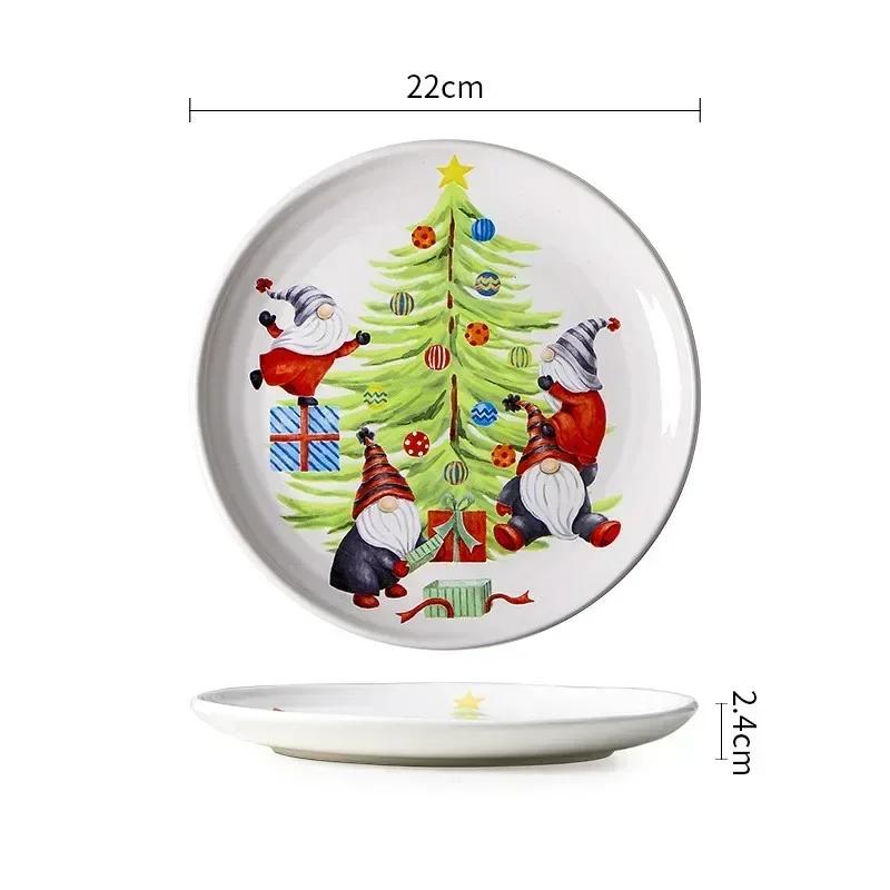 Exquisite Ceramic Plate Christmas Decoration Dinner Plate Healthy Underglaze Color Salad Plate Kitchen Tableware Accessories