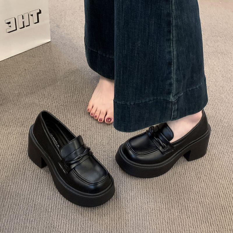 Chinese and Korean version of one-pedal non-slip comfortable summer heel thick heel single shoes women's college style high heels fashion