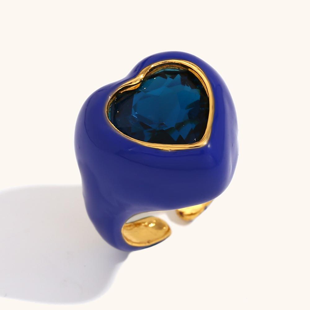 Geometric Dripping Oil Finger Buckle Korean Style Solid Color Ring Gemstone Heart Enamel Ring  Gift