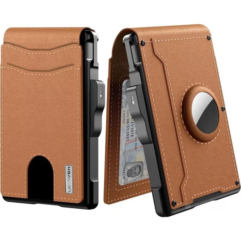 Men's wallet card bag Long airtag card bag Large capacity card position Flip carbon fiber metal card box