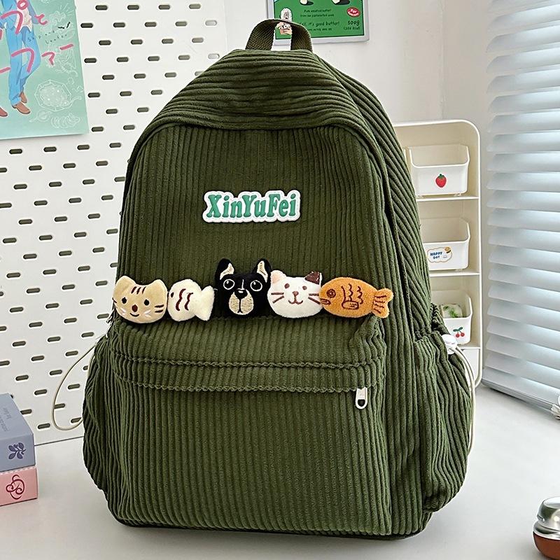 New backpack fashion Japanese cute backpack high value strip velvet junior high school students schoolbag
